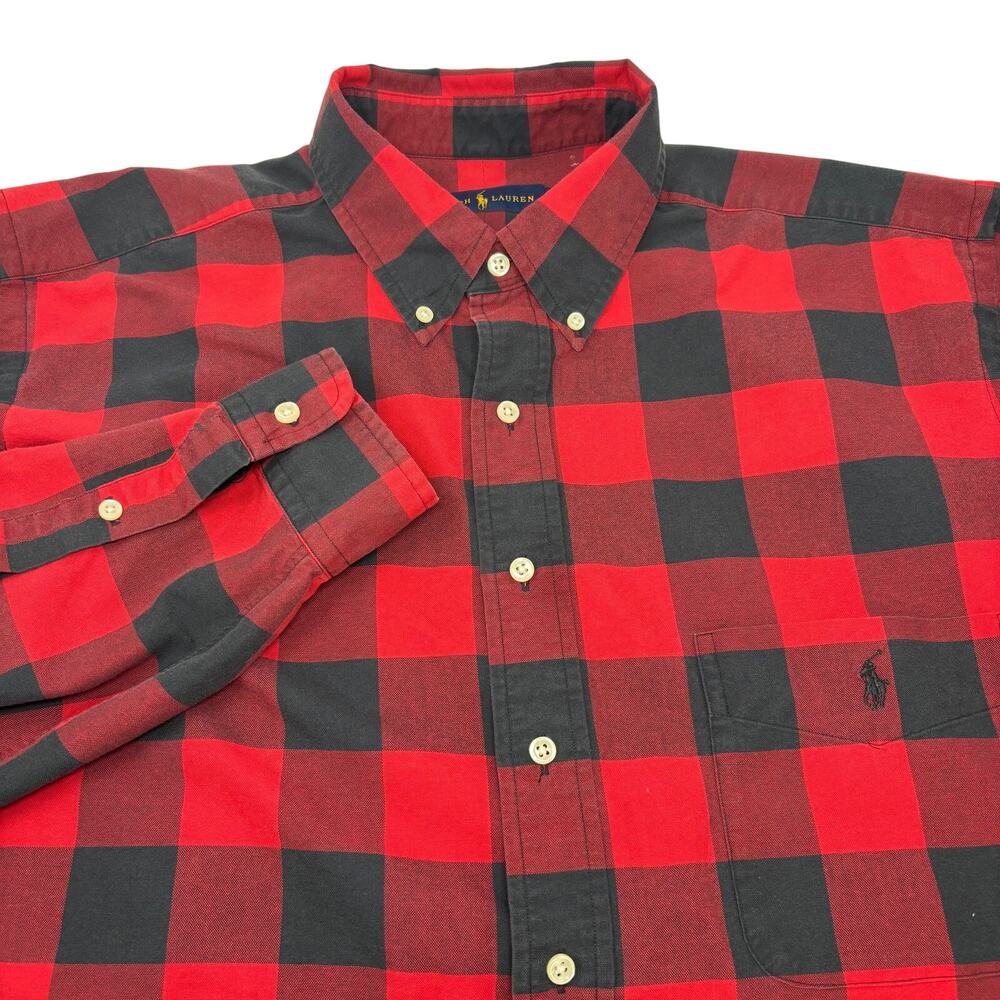 Ralph Lauren Mens 1XB Red Black Lumberjack Long Sleeve Button Down Shirt